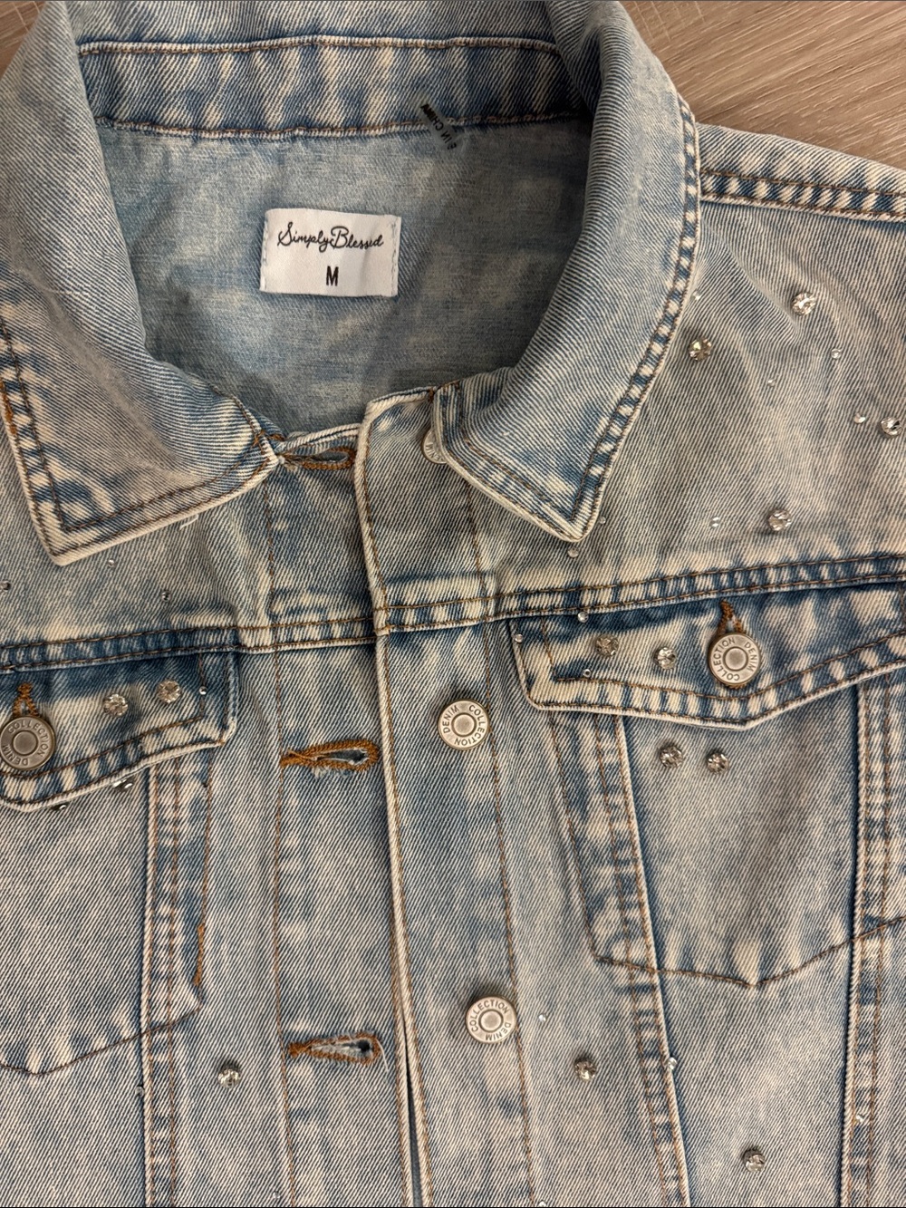Simply Blessed Acid Light Wash Denim Vest with Stud Detail